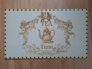 Preglejkové dno na opletanie gravírované obdĺžnik 5mm - 50x30cm Tea Time
