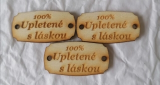 Tabuľka 100% Upletené s láskou 3,5x1,5cm