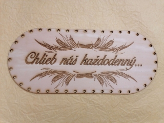 Preglejkový poklop na chlebník oválny Chlieb náš každodenný 3mm - 33,5x14,5cm ( na knopku)