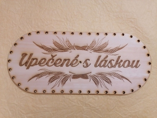 Preglejkový poklop na chlebník oválny Upečené s láskou 3mm - 33,5x14,5cm ( na knopku)