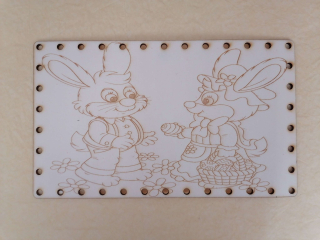 Preglejkové dno na opletanie gravírované obdĺžnik 3mm - 30x20cm Zajko a zajačica