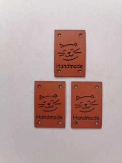 Štítok Ekokoža 3x2cm Handmade mačička - hnedý