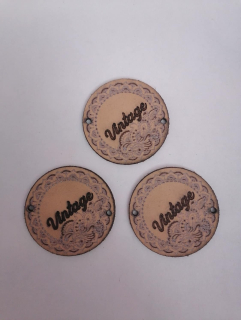 Kožený štítok guľatý 40mm Vintage - prírodný