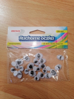 Pohyblivé oči - 8x10,10x15,12x16mm čierno biele 26ks