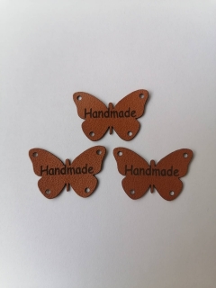 Štítok Ekokoža 3x2cm Handmade motýľ - hnedý