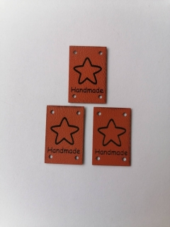 Štítok Ekokoža 3x2cm Handmade hviezda - hnedý