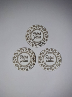 Kožený štítok guľatý 40mm Ručná práca - Biely