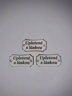 Kožený štítok 35x18 - Upletené s láskou - biely