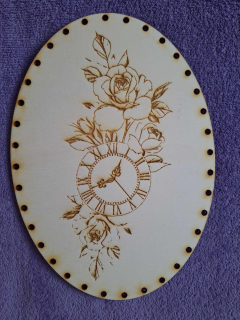 Preglejkové dno gravírované elipsa 3mm - 27x19cm Hodiny s ružami