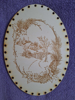 Preglejkové dno gravírované elipsa 4mm - 27x19cm Vianočná krajinka