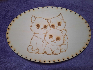 Preglejkové dno gravírované elipsa 4mm - 27x19cm  Mačičky