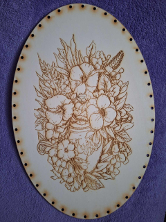 Preglejkové dno gravírované elipsa 4mm - 33x25cm Kvety1