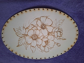 Preglejkové dno gravírované elipsa 3mm - 33x25cm Kvety2